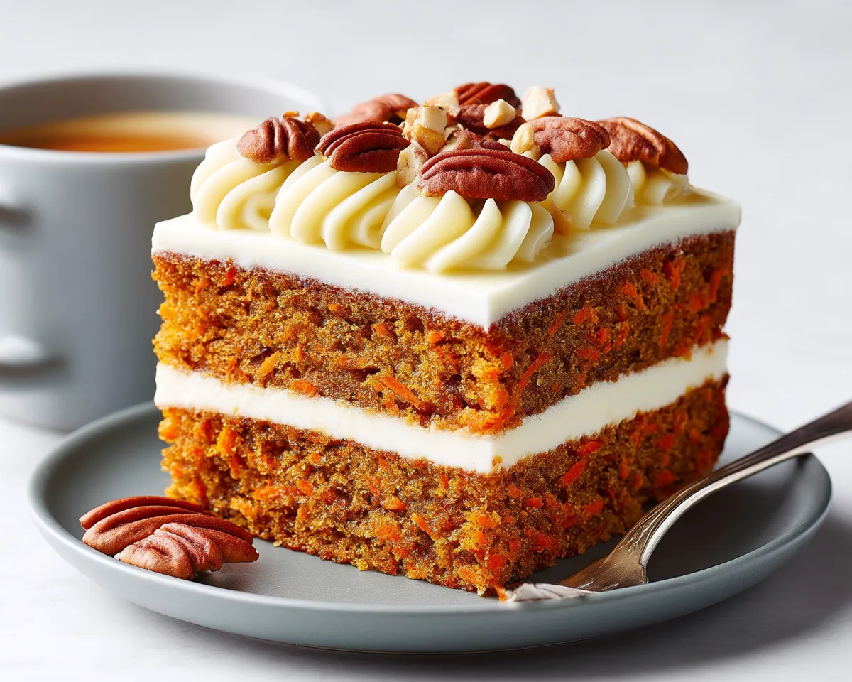 A slice of cake with white frosting and nuts on top.