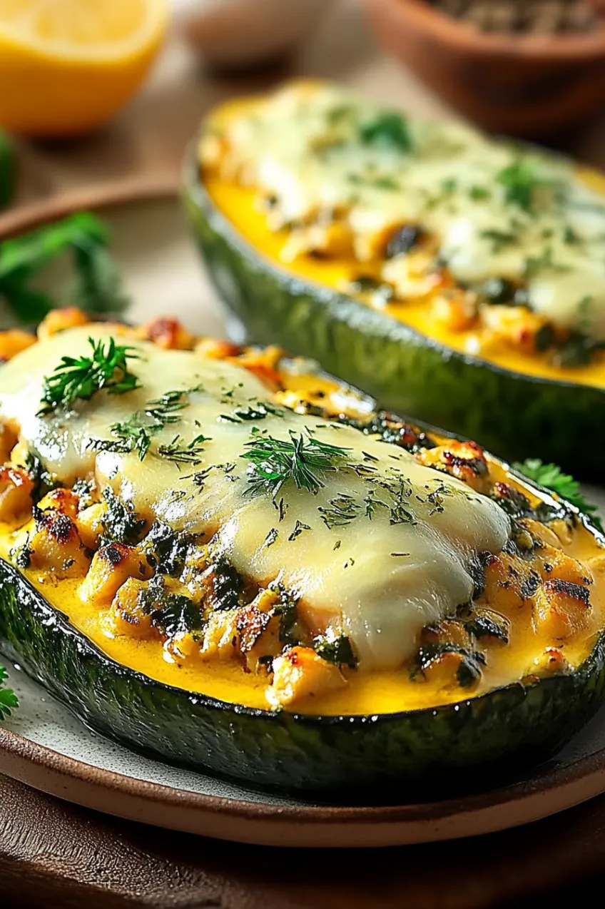 Two slices of zucchini with cheese and herbs.