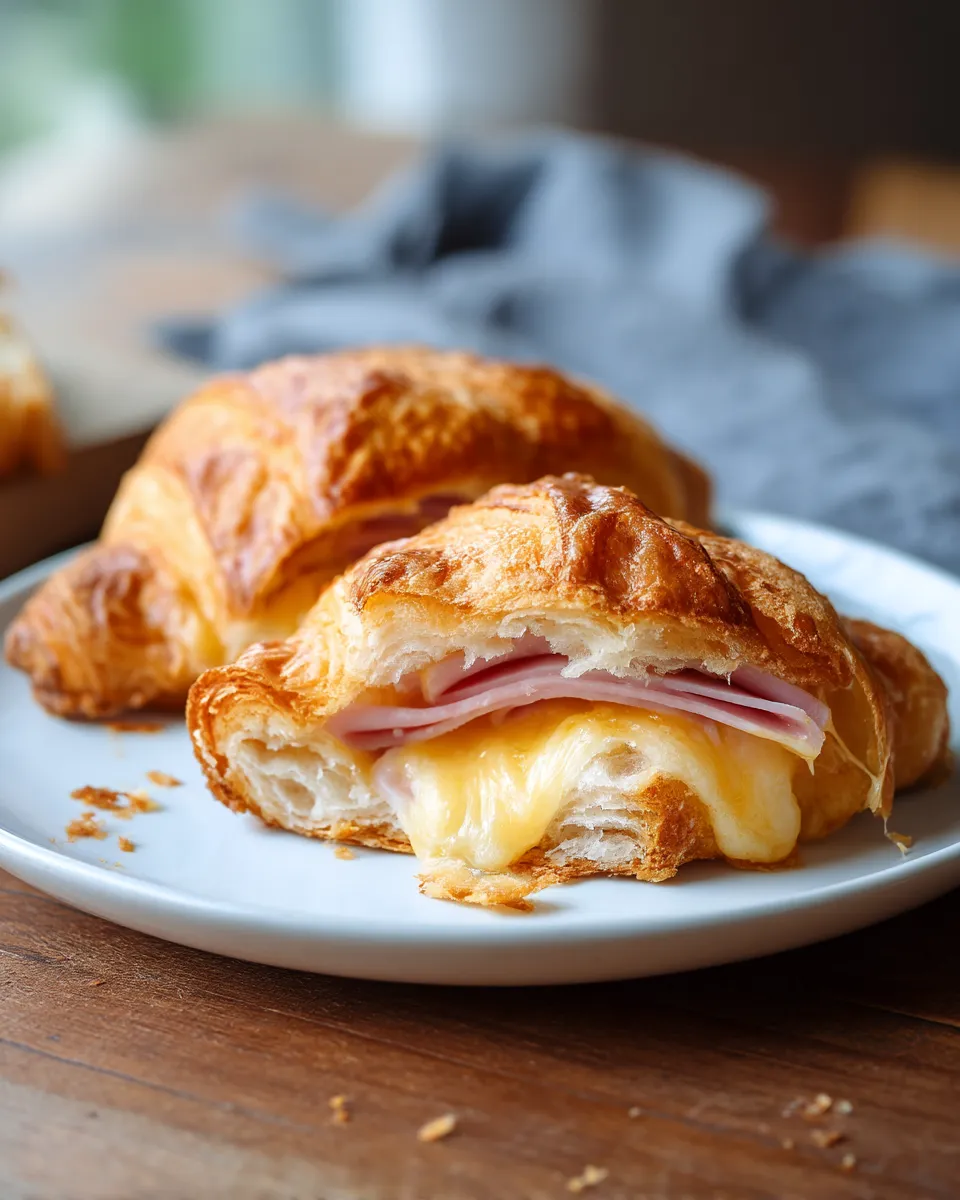 A croissant sandwich with ham and cheese.