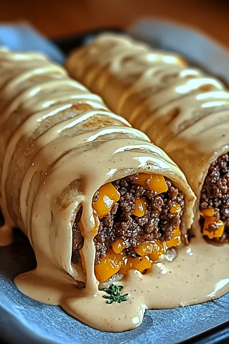 A burrito with sauce dripping out.