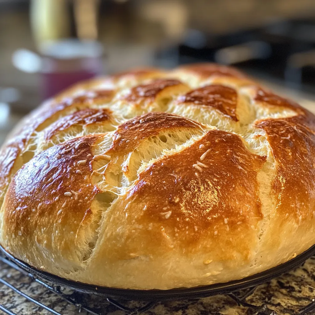 A loaf of bread on a tray.
