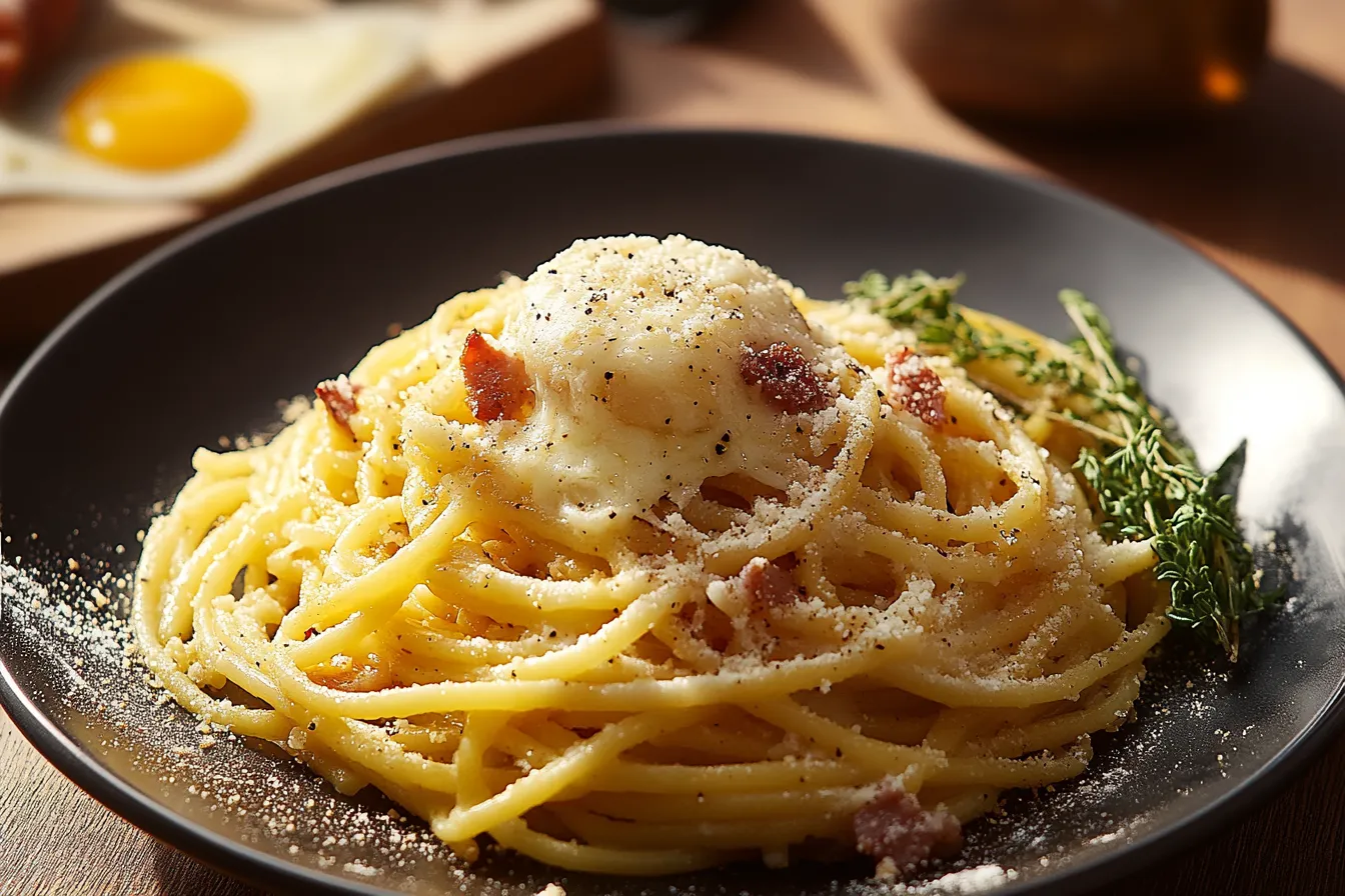 A plate of spaghetti with meatballs and cheese.