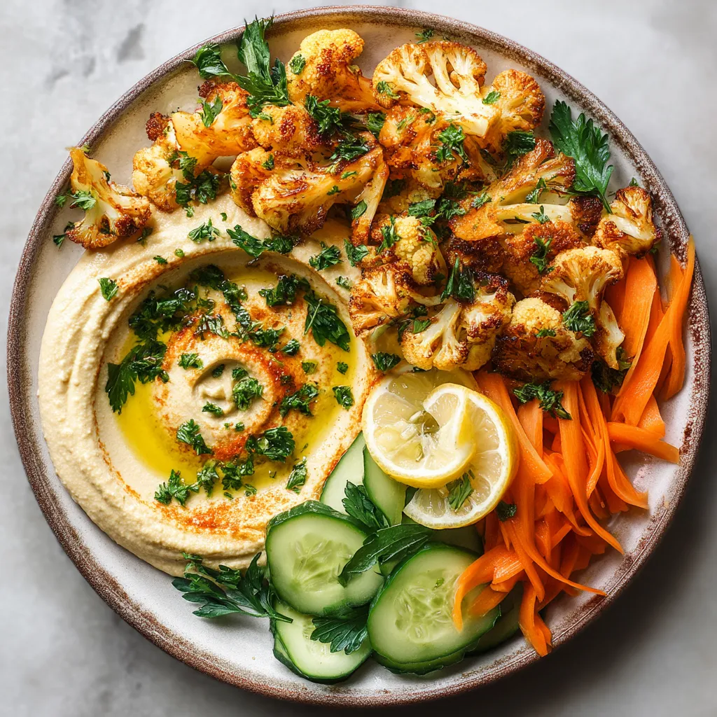A plate of vegetables including carrots, cucumbers, and cauliflower.