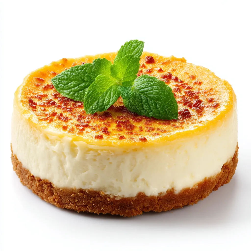 A slice of cheesecake with a mint leaf on top.