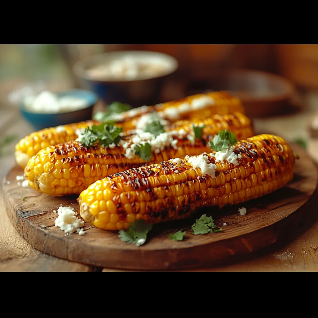 A bowl of corn sits on a table next to two grilled corn cobs.