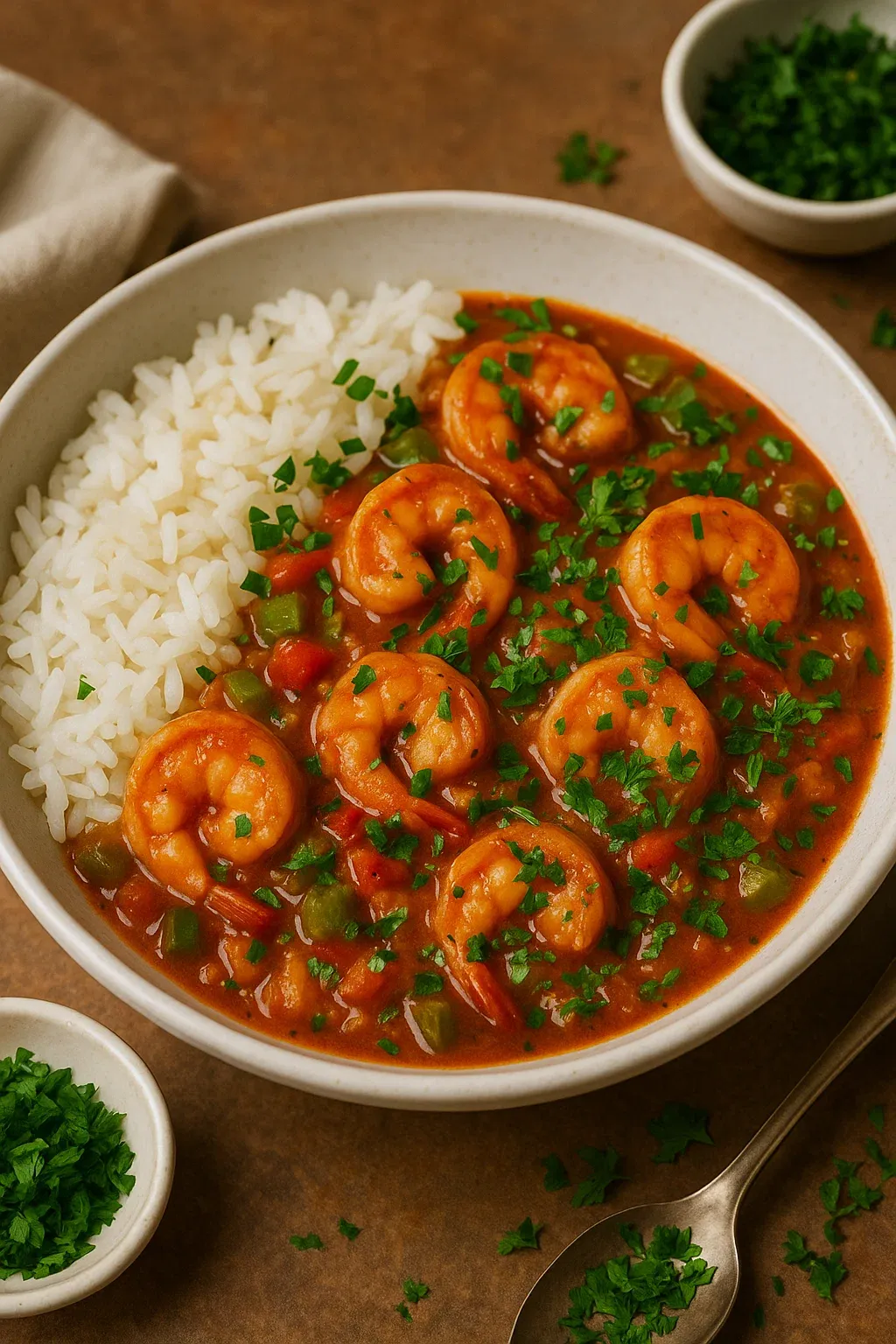 A bowl of shrimp and rice.