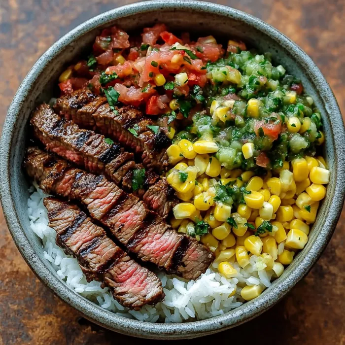 A bowl of food with meat and vegetables.