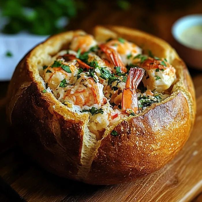 A bowl of shrimp and vegetables.