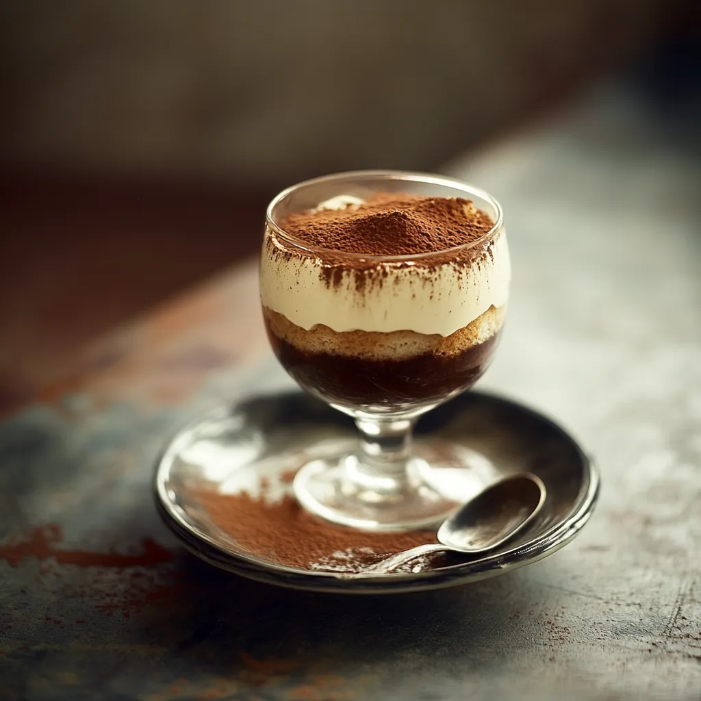 A glass of chocolate dessert with cocoa powder on top.