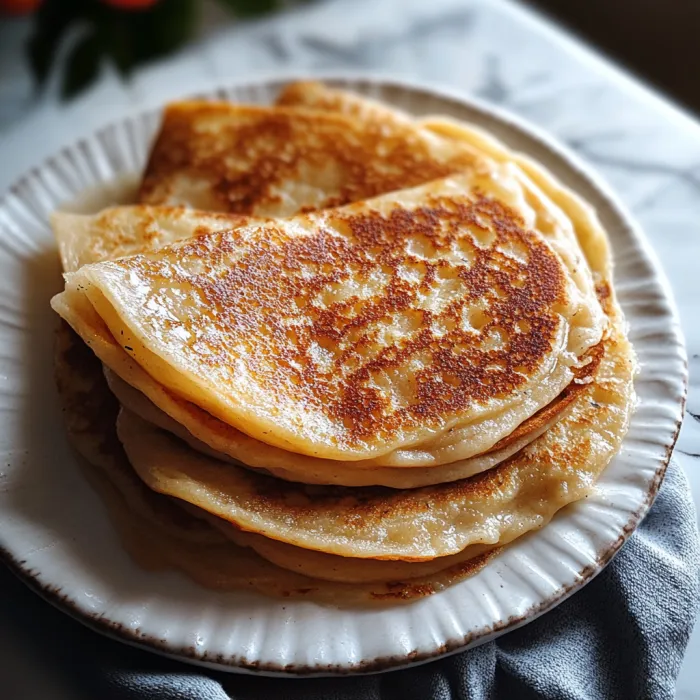 A stack of pancakes on a plate.