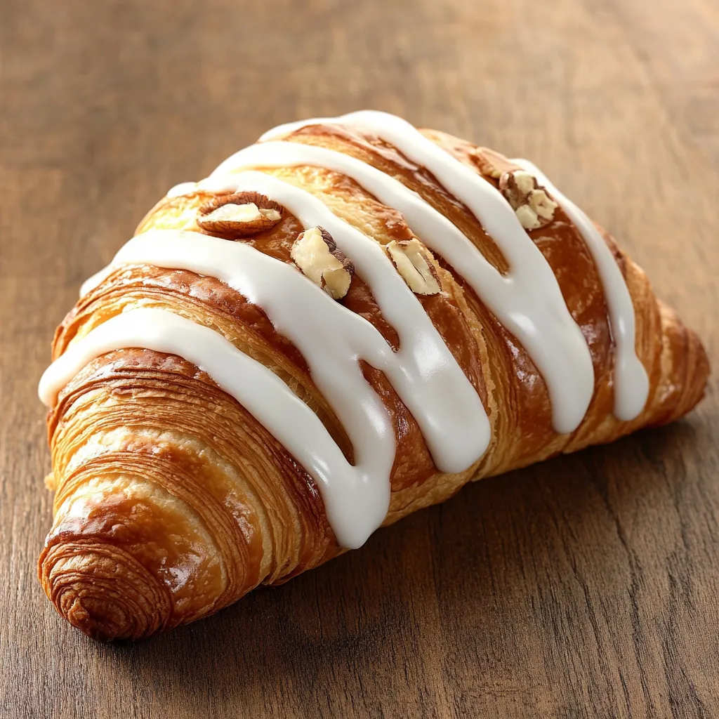 A pastry with white icing and nuts on top.
