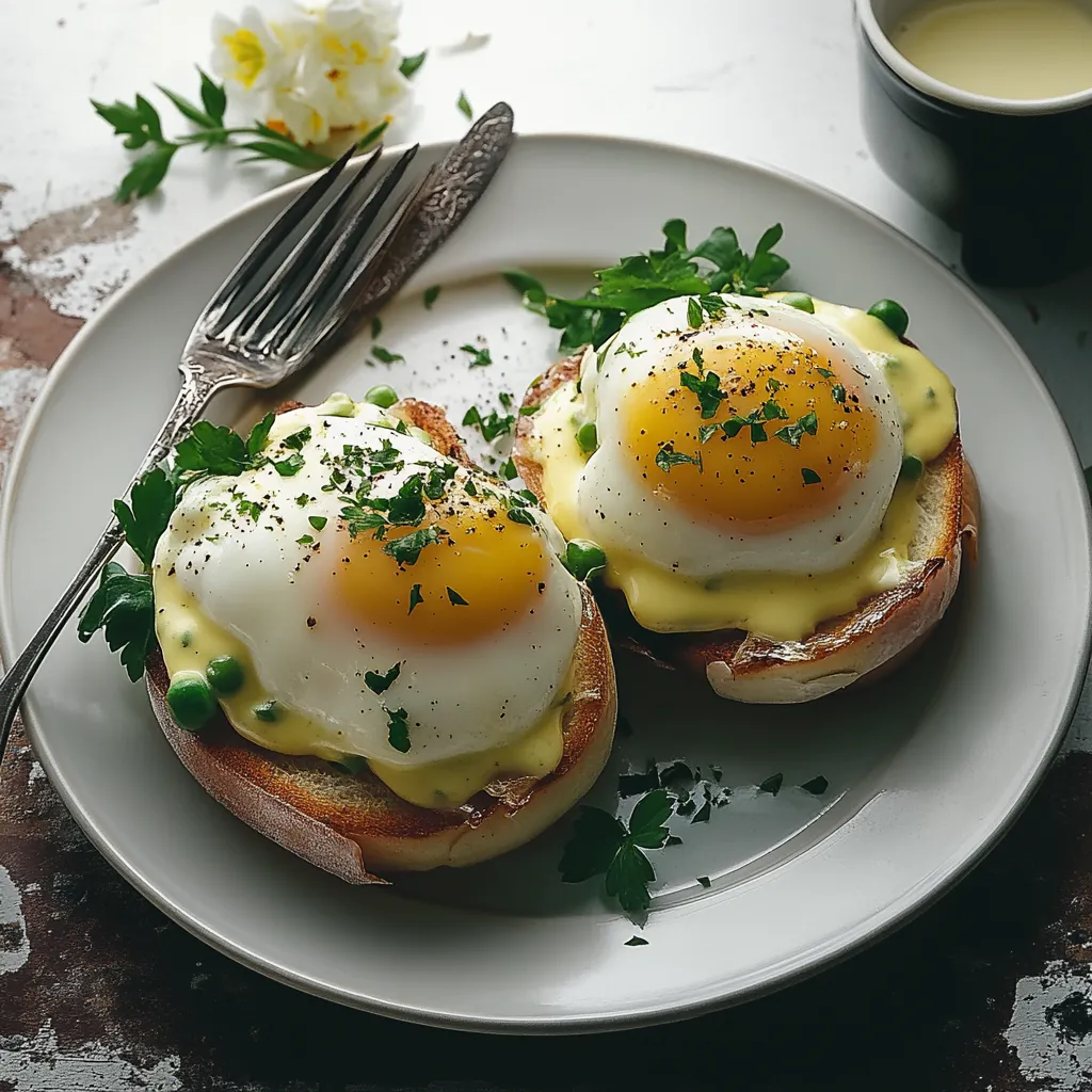Two eggs on toast with a fork on the side.
