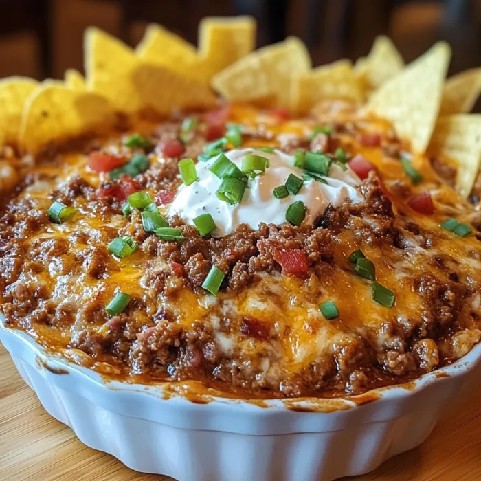 A bowl of chili with a dollop of sour cream and a sprinkle of chives.