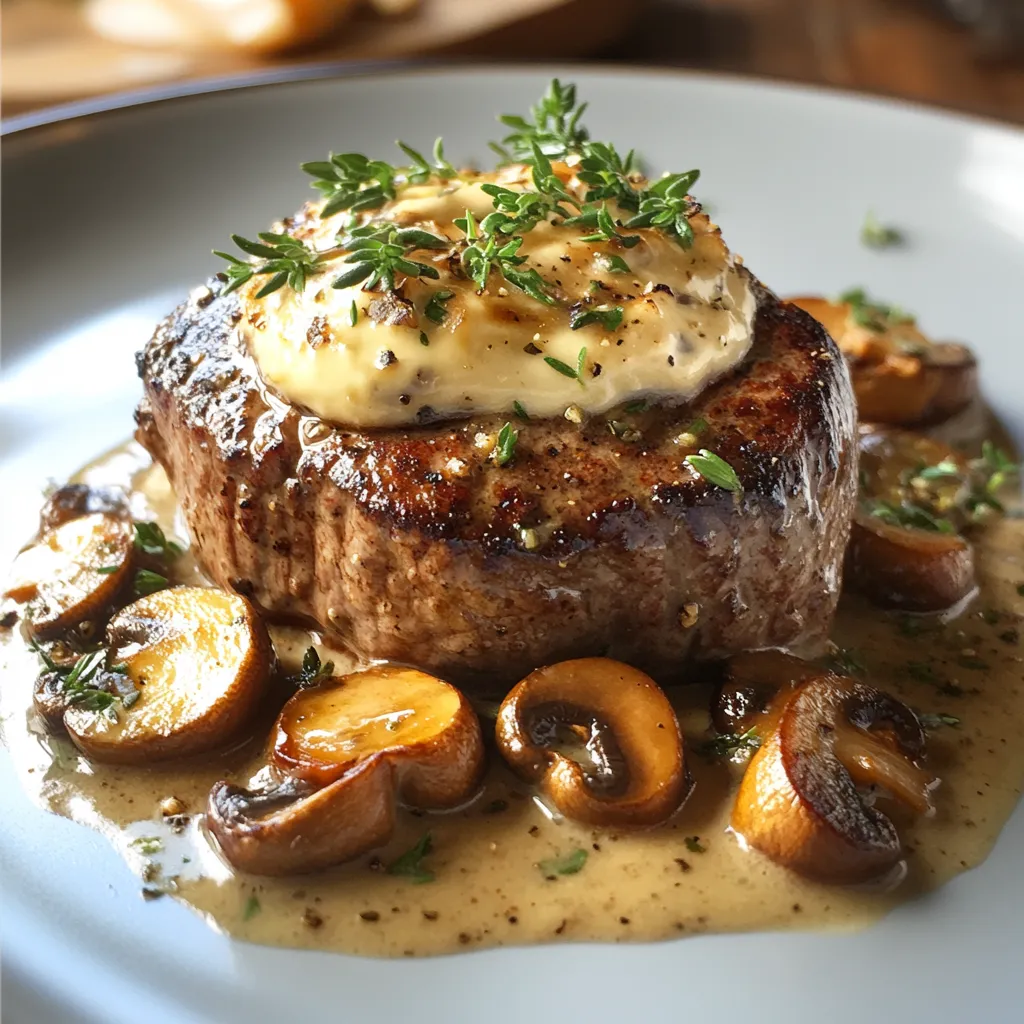 A plate of food with mushrooms and meat.