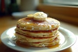 A stack of pancakes with bananas on top.