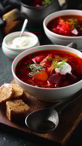 A bowl of soup with a spoon in it.