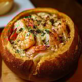 A bowl of shrimp and sauce.