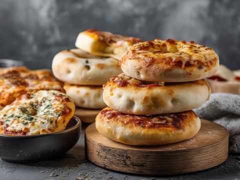 A stack of pizza bagels.