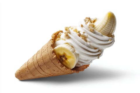 A banana split with a banana and a cookie.