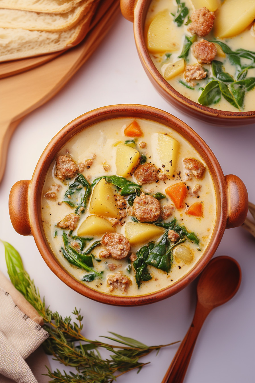 A bowl of soup with meat and vegetables.