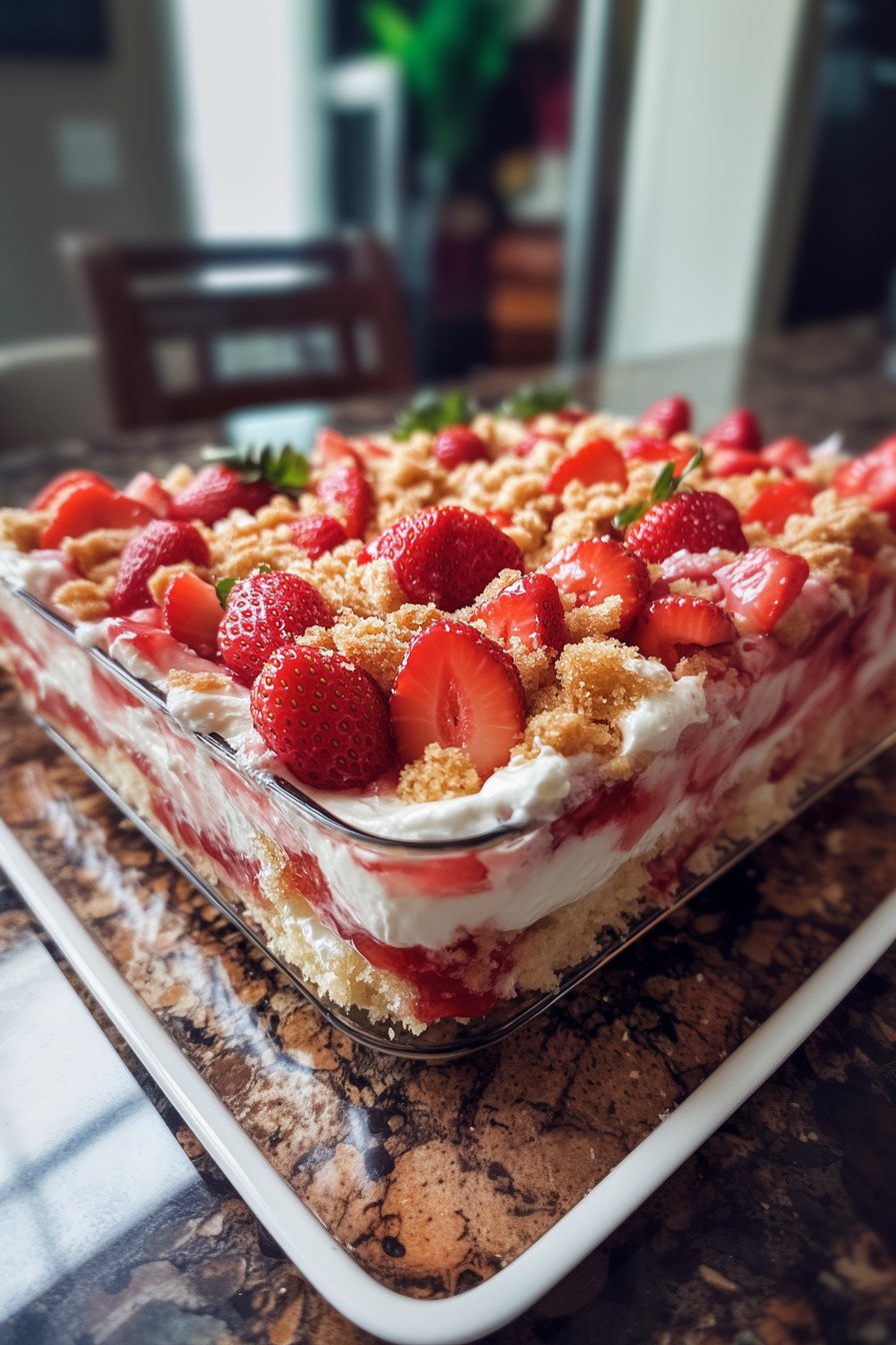 A cake with strawberries and nuts on top.