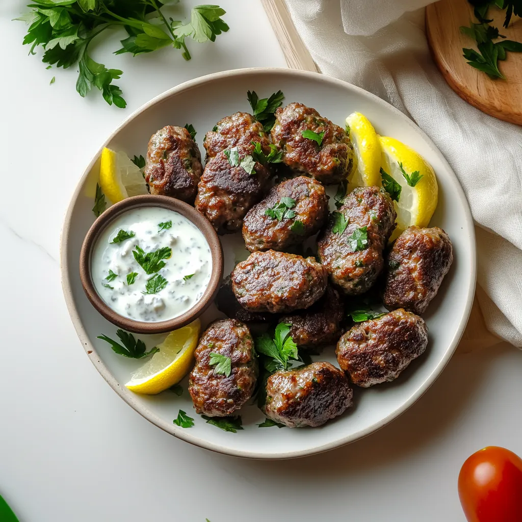 A plate of meatballs with a bowl of sauce.