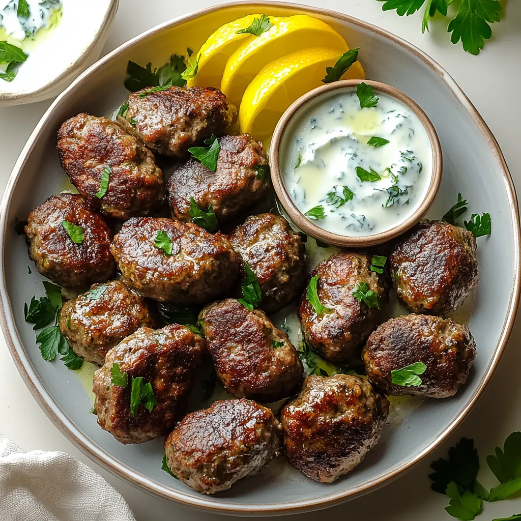 A plate of meatballs with a bowl of sauce.