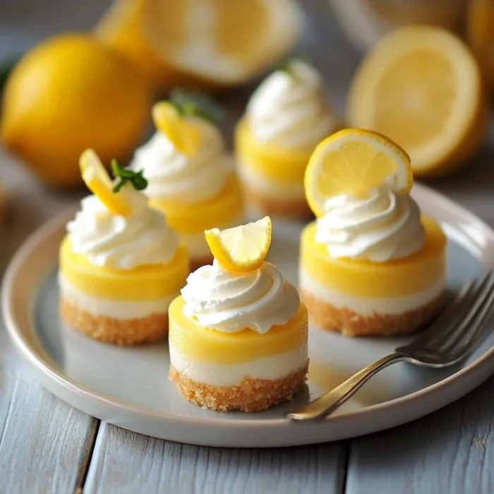 A plate of lemon desserts with lemon wedges on top.