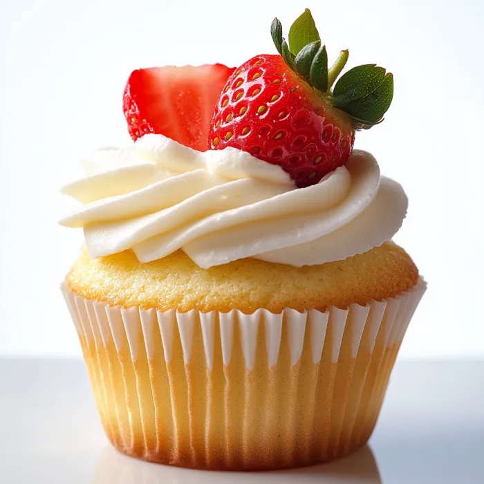 A cupcake with strawberries on top.