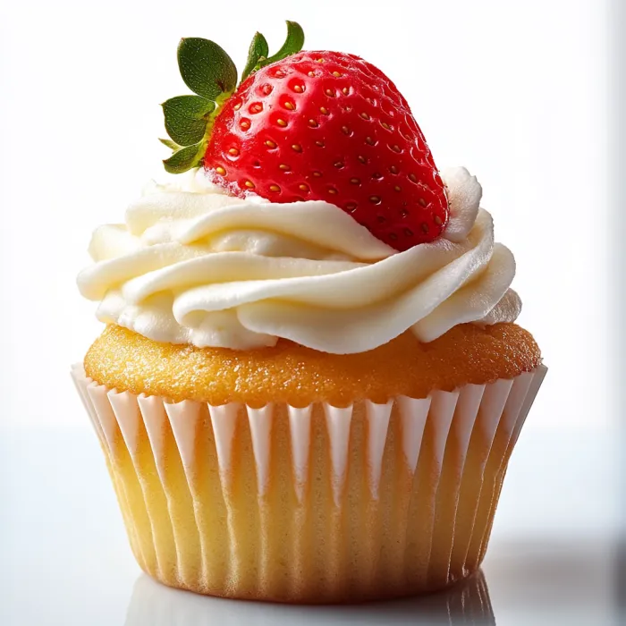 A cupcake with a strawberry on top.
