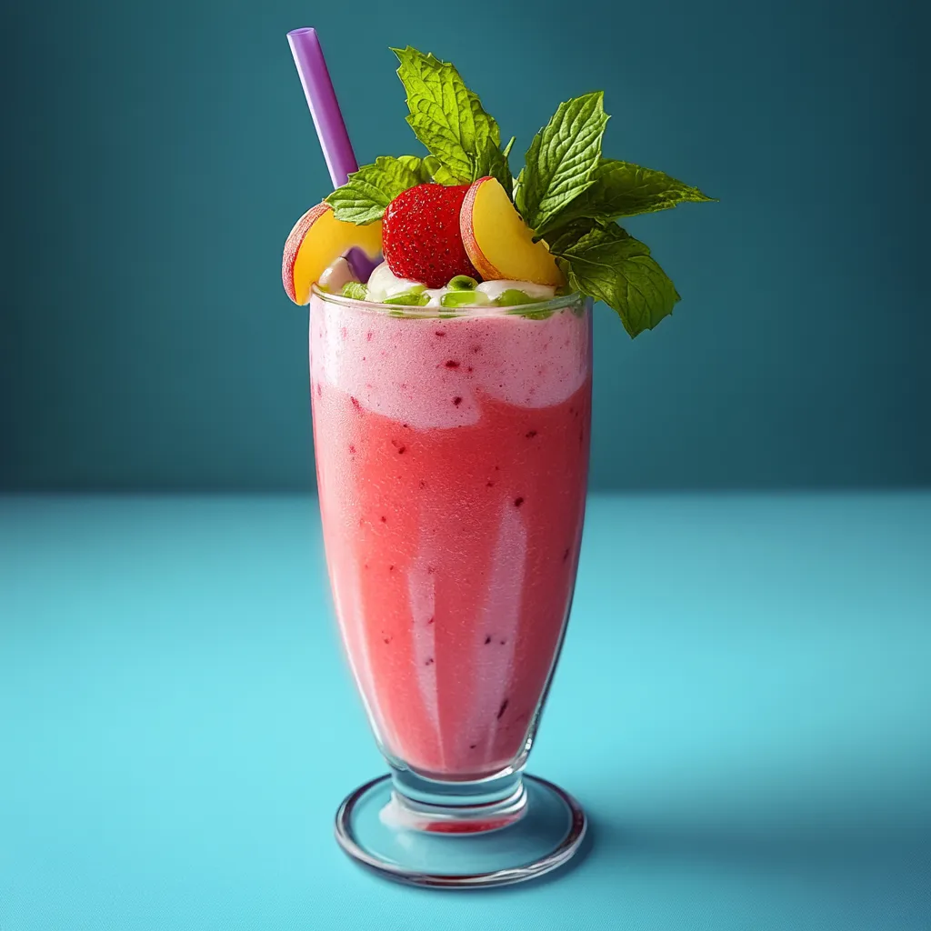 A glass of pink juice with a straw.