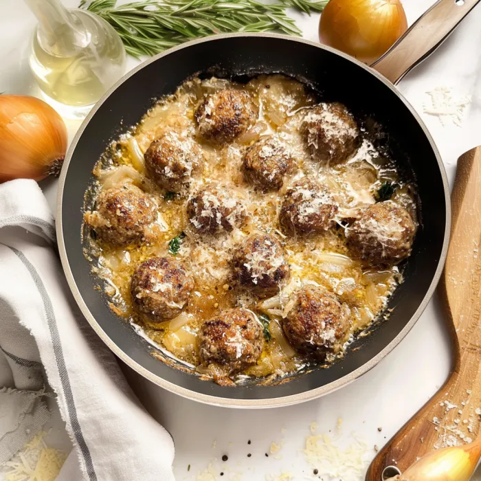 A pan of meatballs with cheese on top.