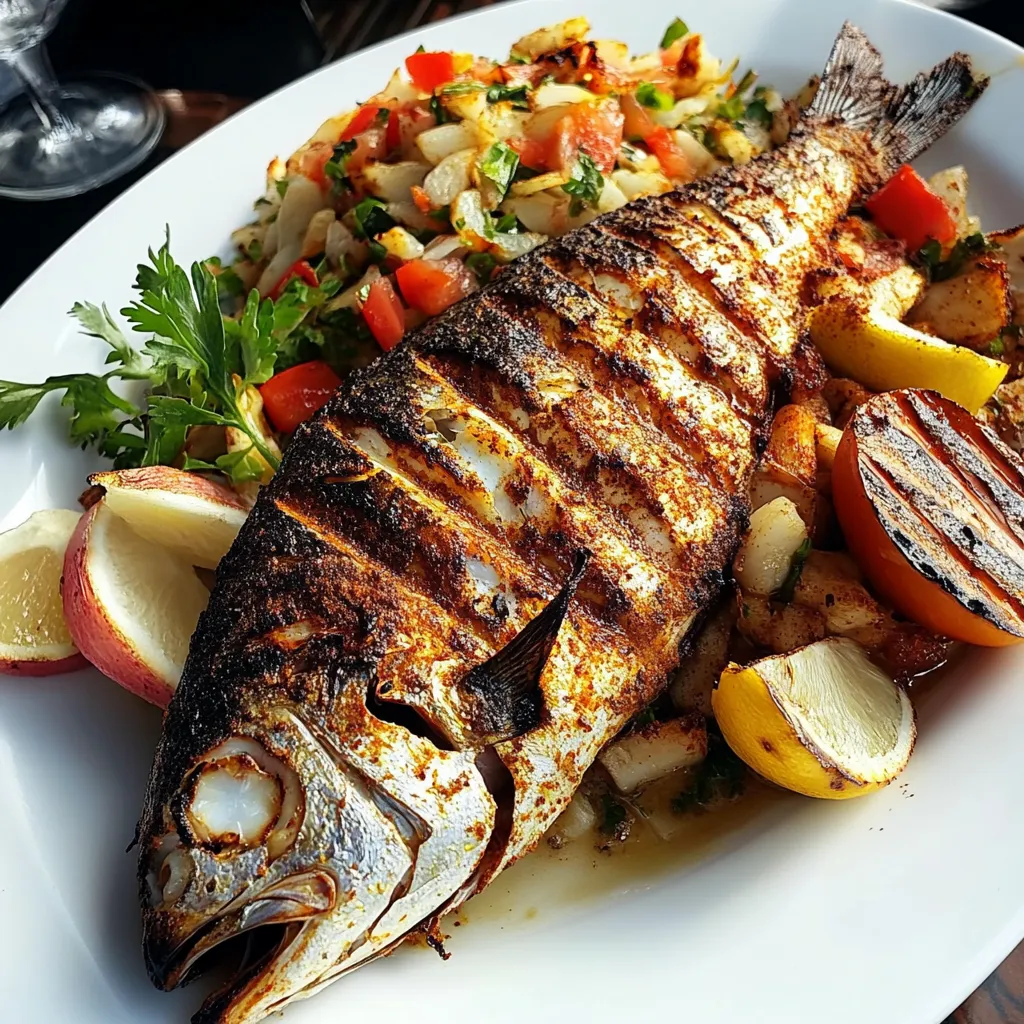 A fish with a lemon on top.
