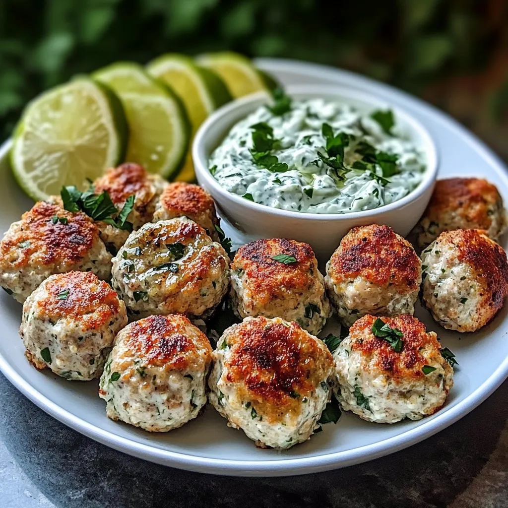 A plate of meatballs with a bowl of sauce.