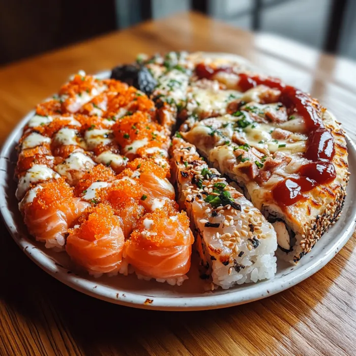 A plate of sushi with orange and black toppings.