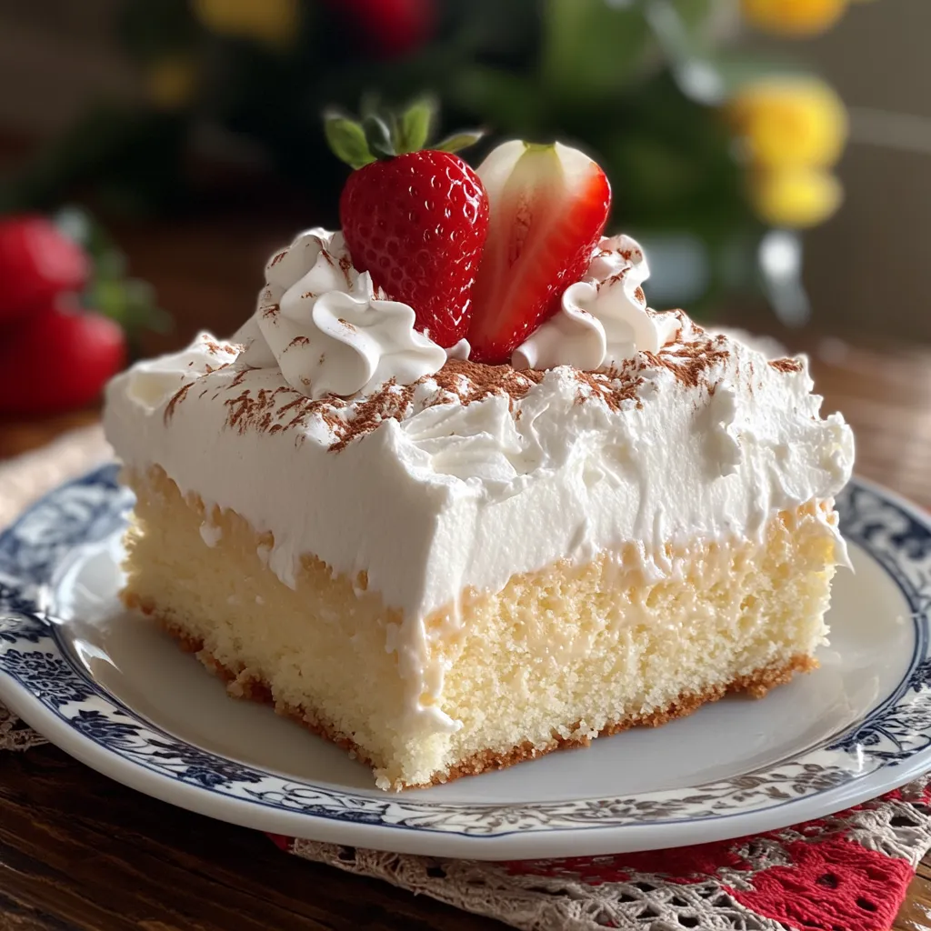 A slice of cake with strawberries on top.
