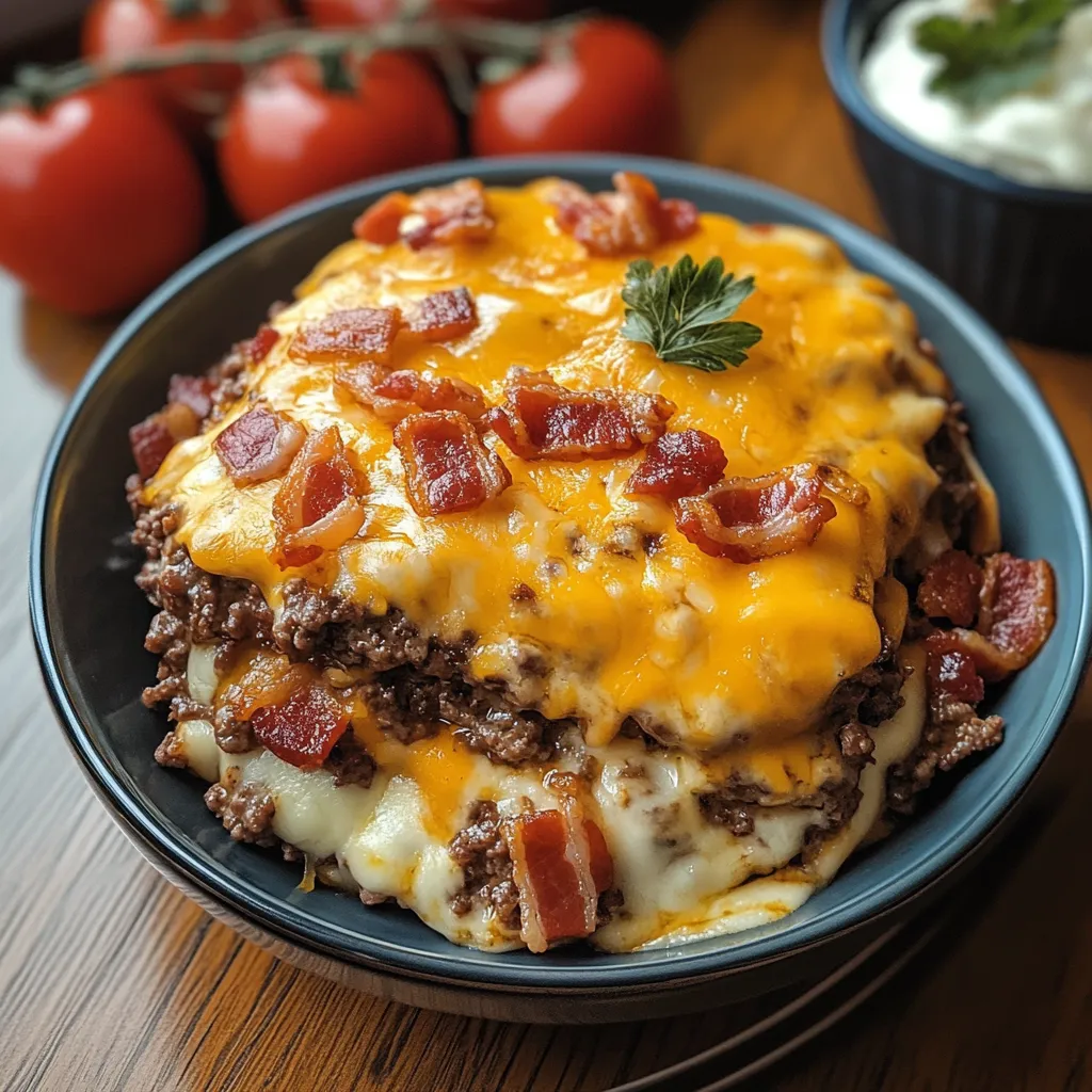 A plate of food with bacon and cheese.