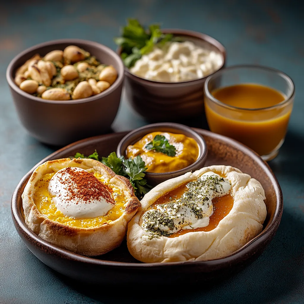 A plate of food with a glass of juice.