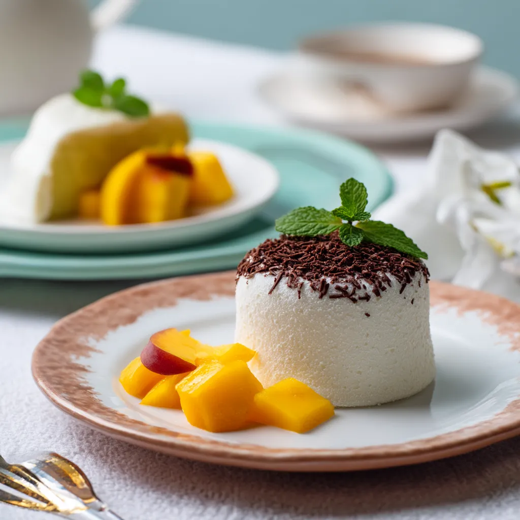 A plate of food with a dessert on it.