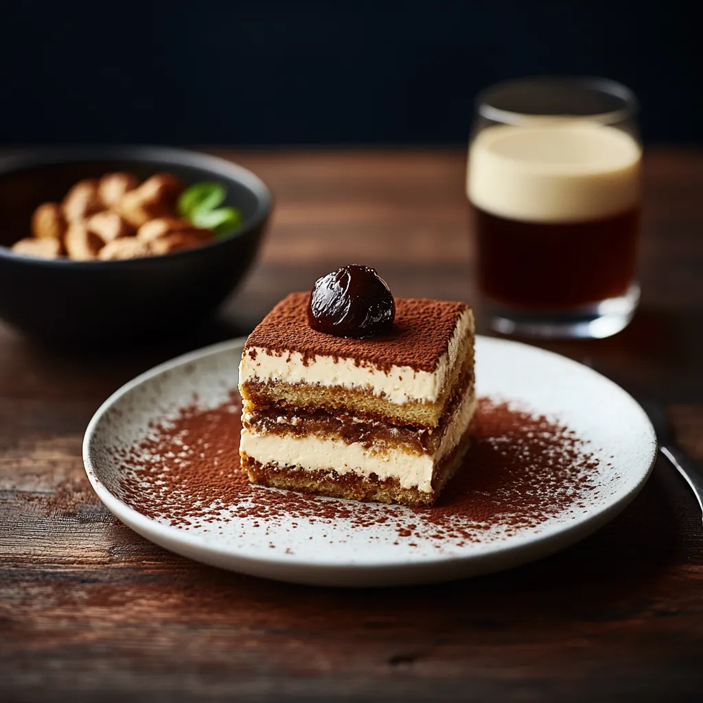 A slice of cake with a cherry on top.