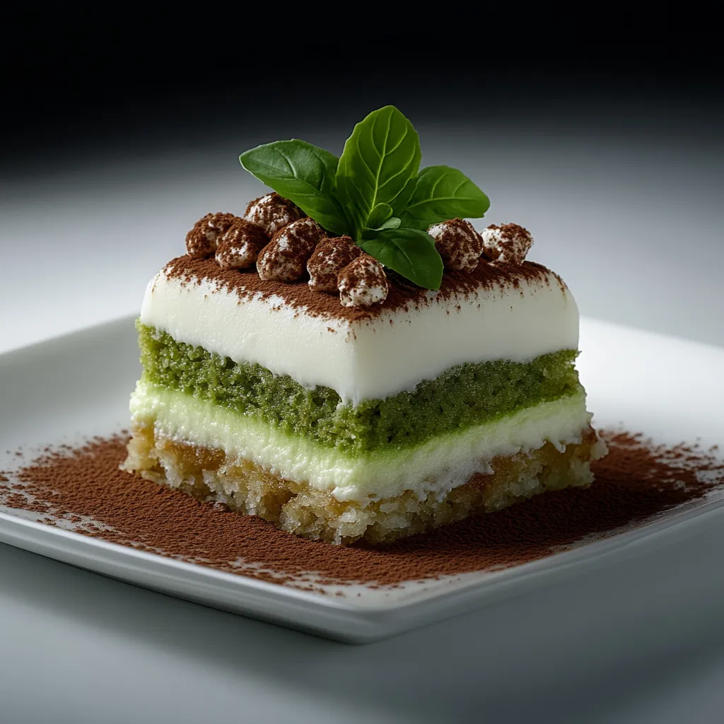 A slice of cake with chocolate and mint toppings.