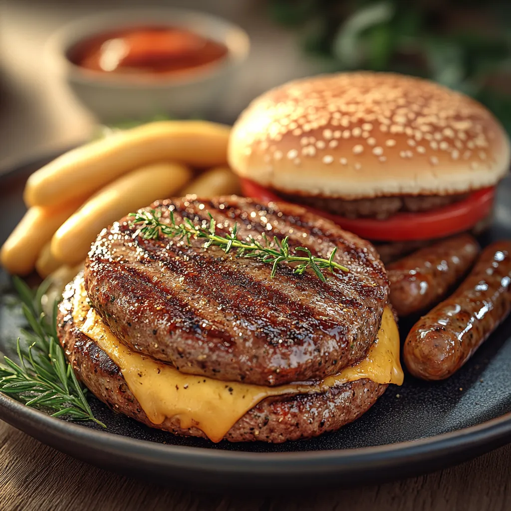 A hamburger with a side of fries.