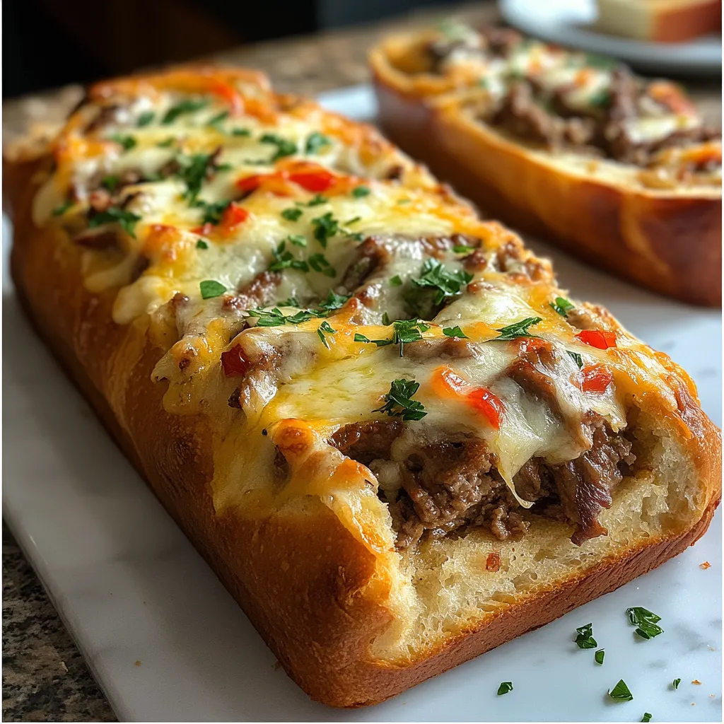 A sandwich with meat and cheese on a white plate.