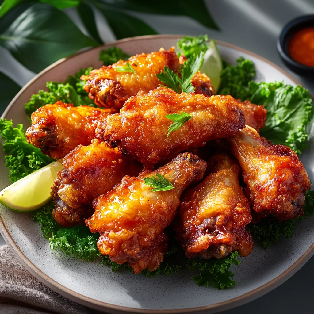 A plate of chicken wings with a side of sauce.