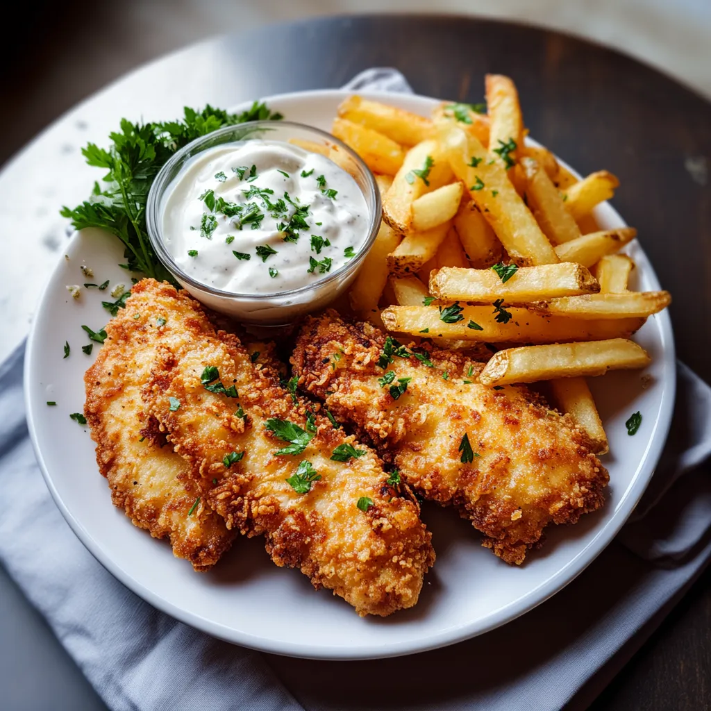 A plate of fries and fish.