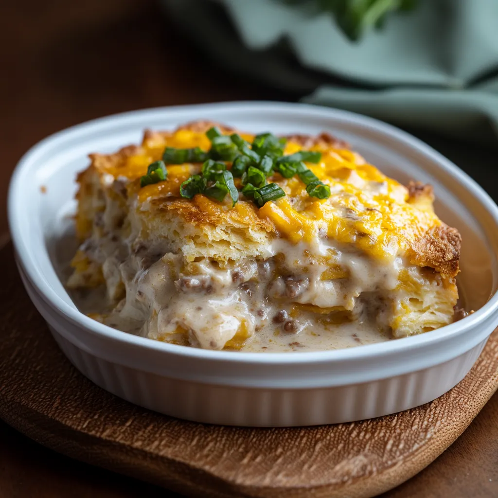 A white bowl with a casserole in it.