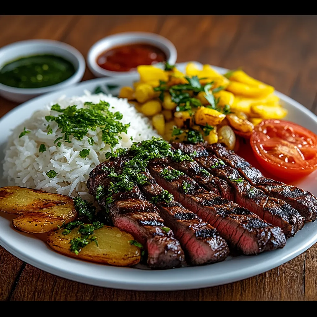 A plate of food with rice, meat, and vegetables.