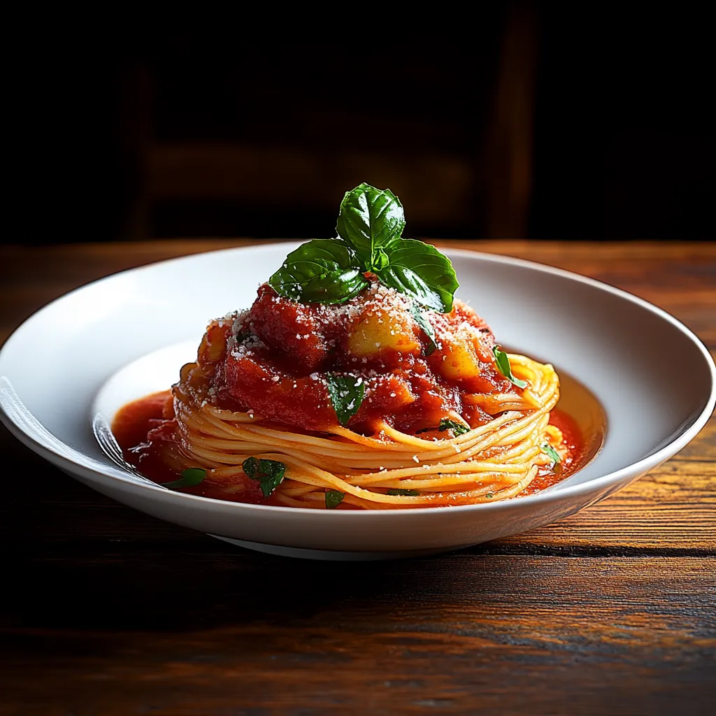 A plate of spaghetti with a leaf on top.