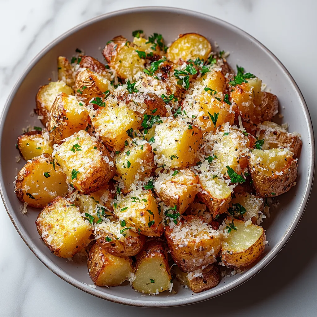 A bowl of potatoes with cheese on top.