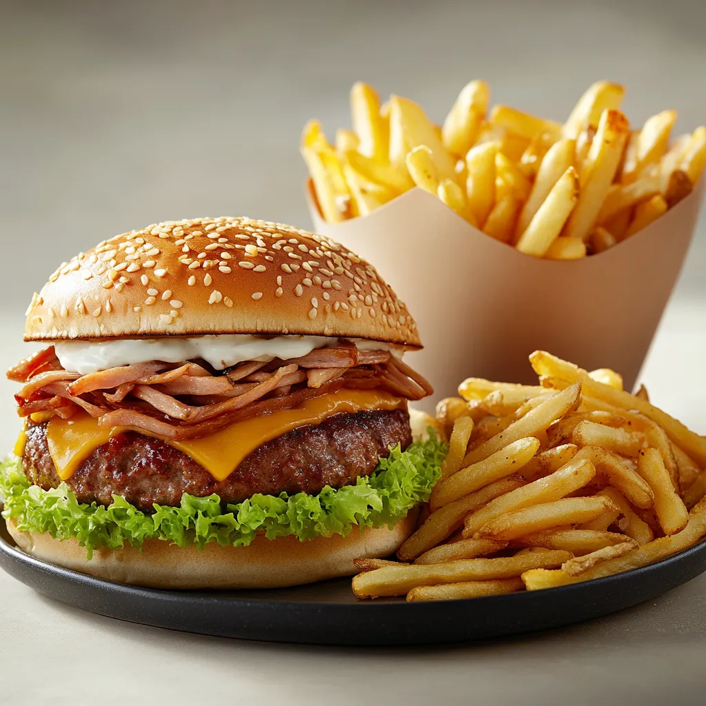 A burger with bacon and cheese.